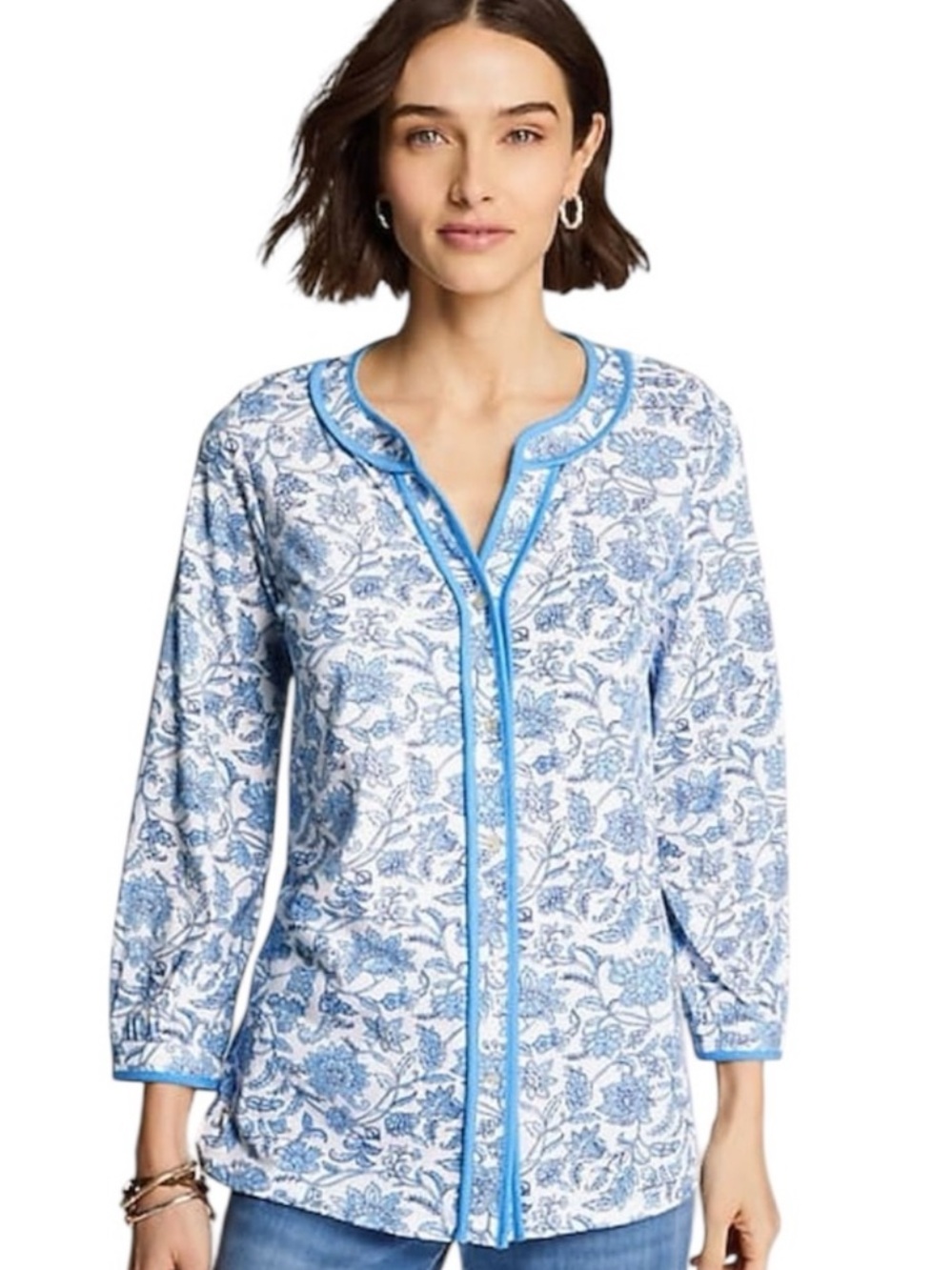 J.Jill Floral Split-Neck Women's Top
